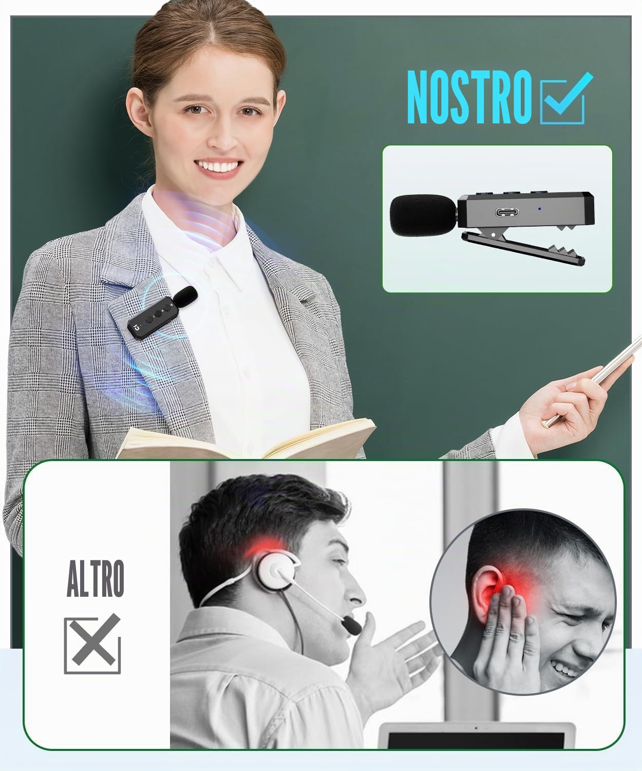 Amplificatore vocale insegnanti portatile con microfono a clip senza fili | Amplificatore vocale con microfono professionale, megafono vocale wireless da cintura con microfono Lavalier, Ricaricabile