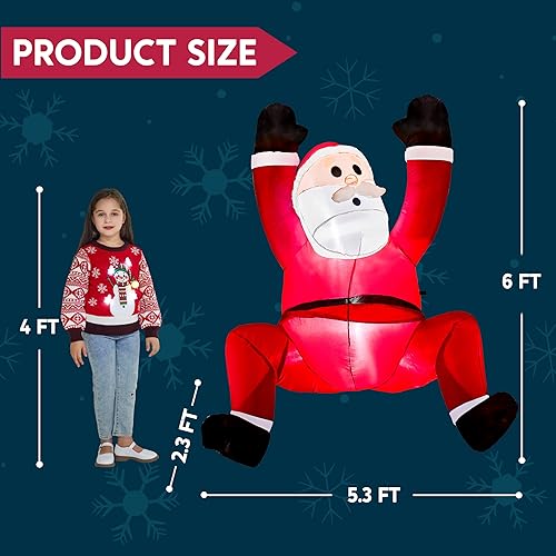 Miniatura 5 de Joiedomi 6 FT Hanging Christmas Inflatables Decoration, Christmas Inflatable Climbing Santa with Build-in LED, Blow Up Inflatable for Xmas Party
