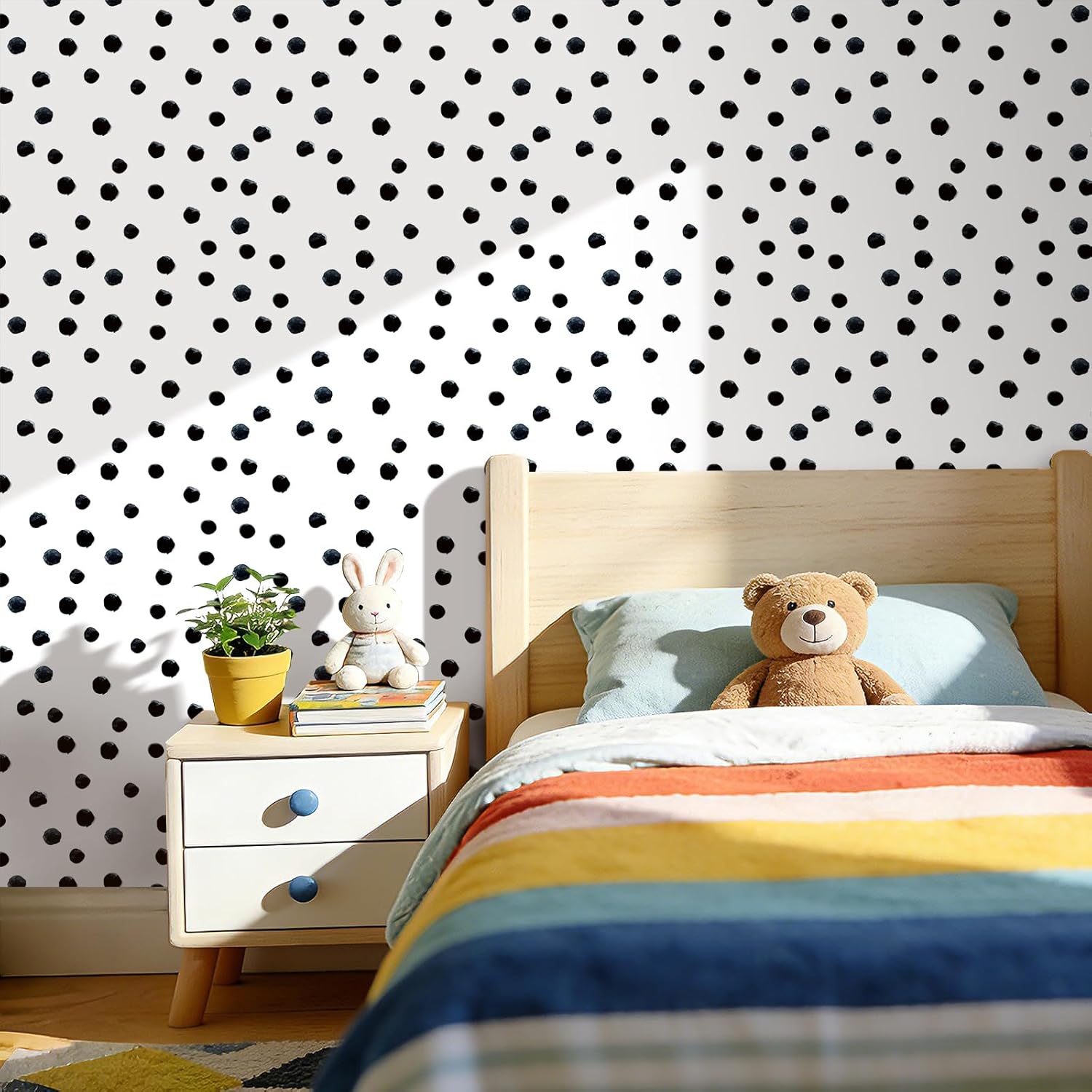 ICOOP Nursery Wallpaper Black and White Polka Dot Wallpaper for Bedroom Nursery Classroom Kids Room Spots Contact Paper Peel and Stick Minimalist Black White Contact Paper for Shelves 17.5"x80"