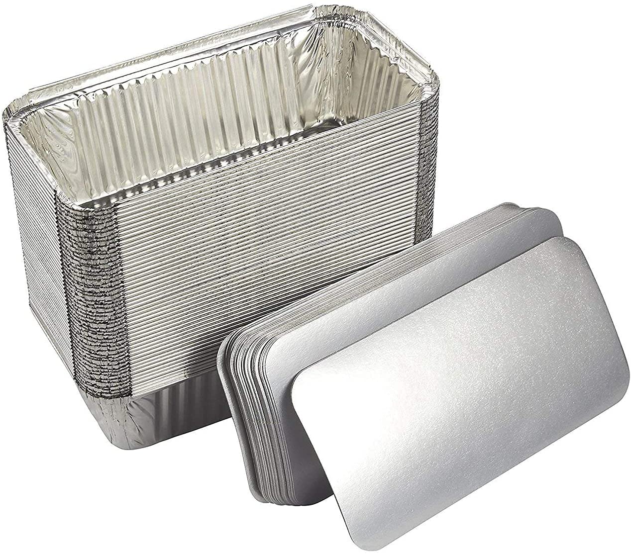 JMS we create smile 100 Sets of Foil Containers & Lids 660ml NO 6A Aluminium Foil Containers Trays with Lids for Baking Food Roasting, BBQ Takeaway - Microwave & Freezer Safe