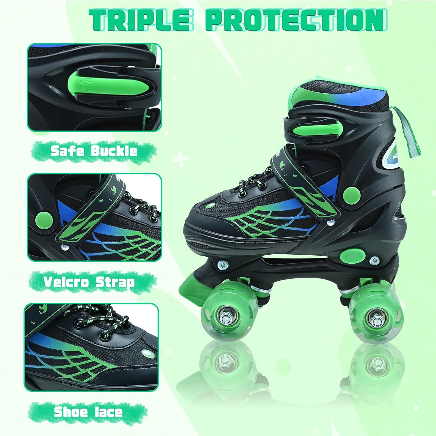 Kids Roller Skates for Boys and Girls, Adjustable Quad Skates for Kids Ages 5-8 6-12 with Light Up Wheels, Children Beginners Rollerskates for Indoor Outdoor