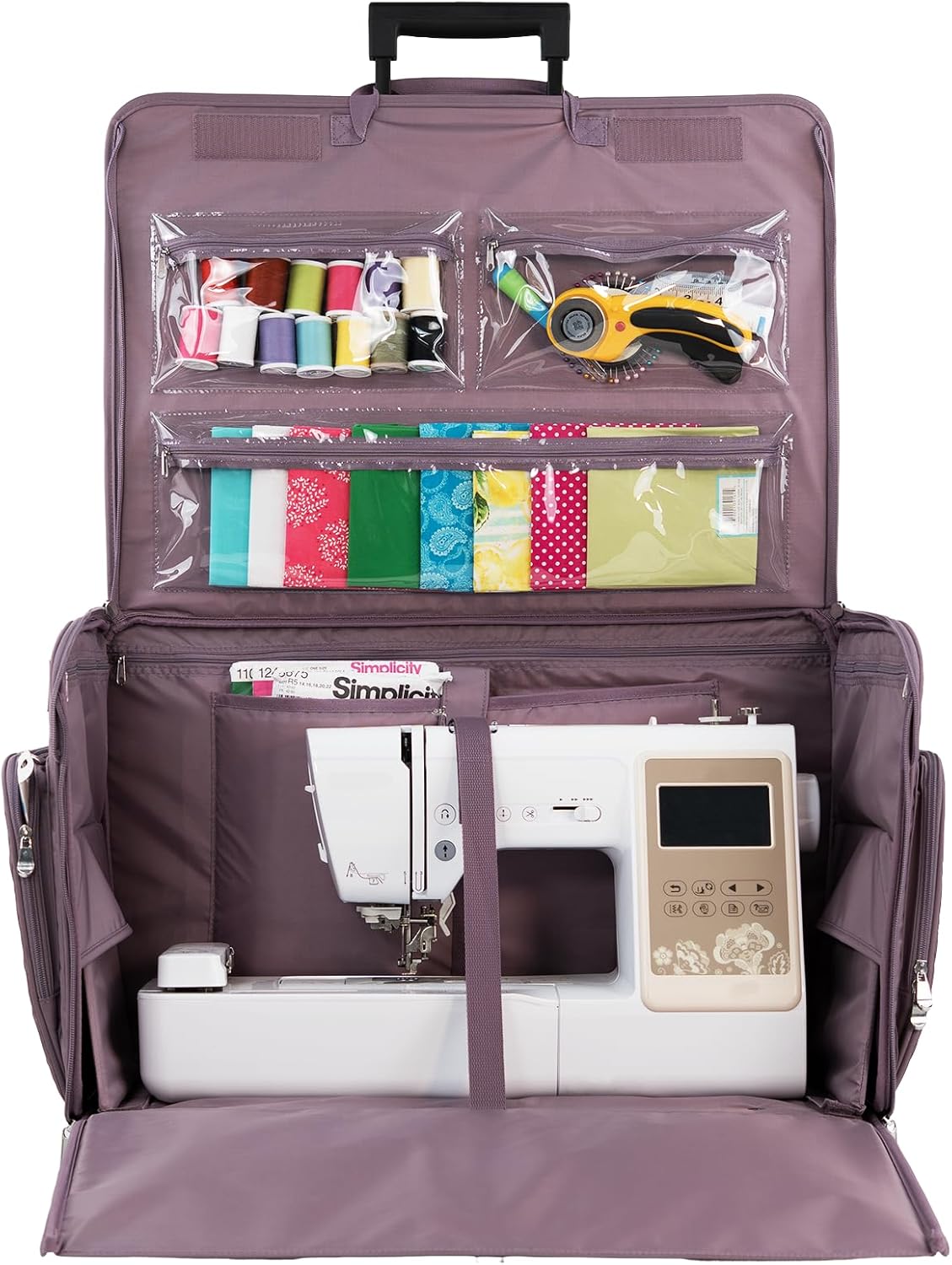 Everything Mary XXL Rolling Sewing Machine Case – Purple Quilted Craft Bag with 4 Wheels – Spacious Storage Organizer with Pockets for Sewing & Craft Supplies - Image 8