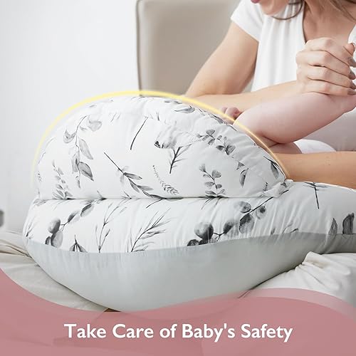 Miniatura 7 de Momcozy Almohada de lactancia original de tamaño estándar, almohadas ergonómicas para lactancia materna con valla de seguridad para bebé, correa de