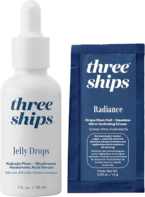 Three Ships - Jelly Drops Serum + Radiance Cream Sachet Bundle | Cruelty-Free, Vegan, Paraben-Free, Sensitive Skin Safe (1 fl oz | 30 mL)