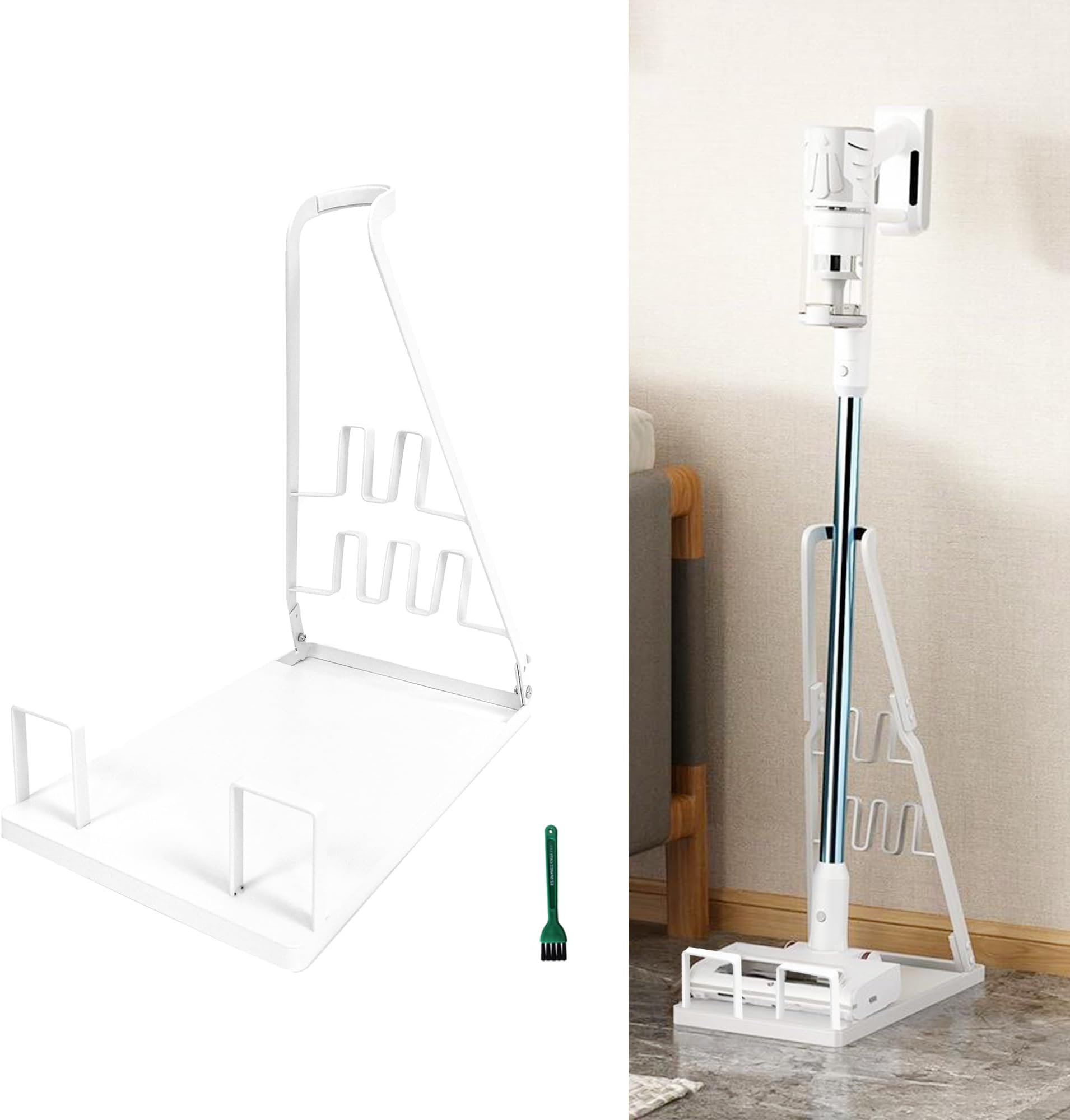 EZ SPARES Installation-free Vacuum Stand Frame,Storage Docking Station Holder,Metal Bracket,bigger base,Compatible with Dys,Eureka,tineco,dreametech,Fit Most Stick Vacuum Cleaner(White)