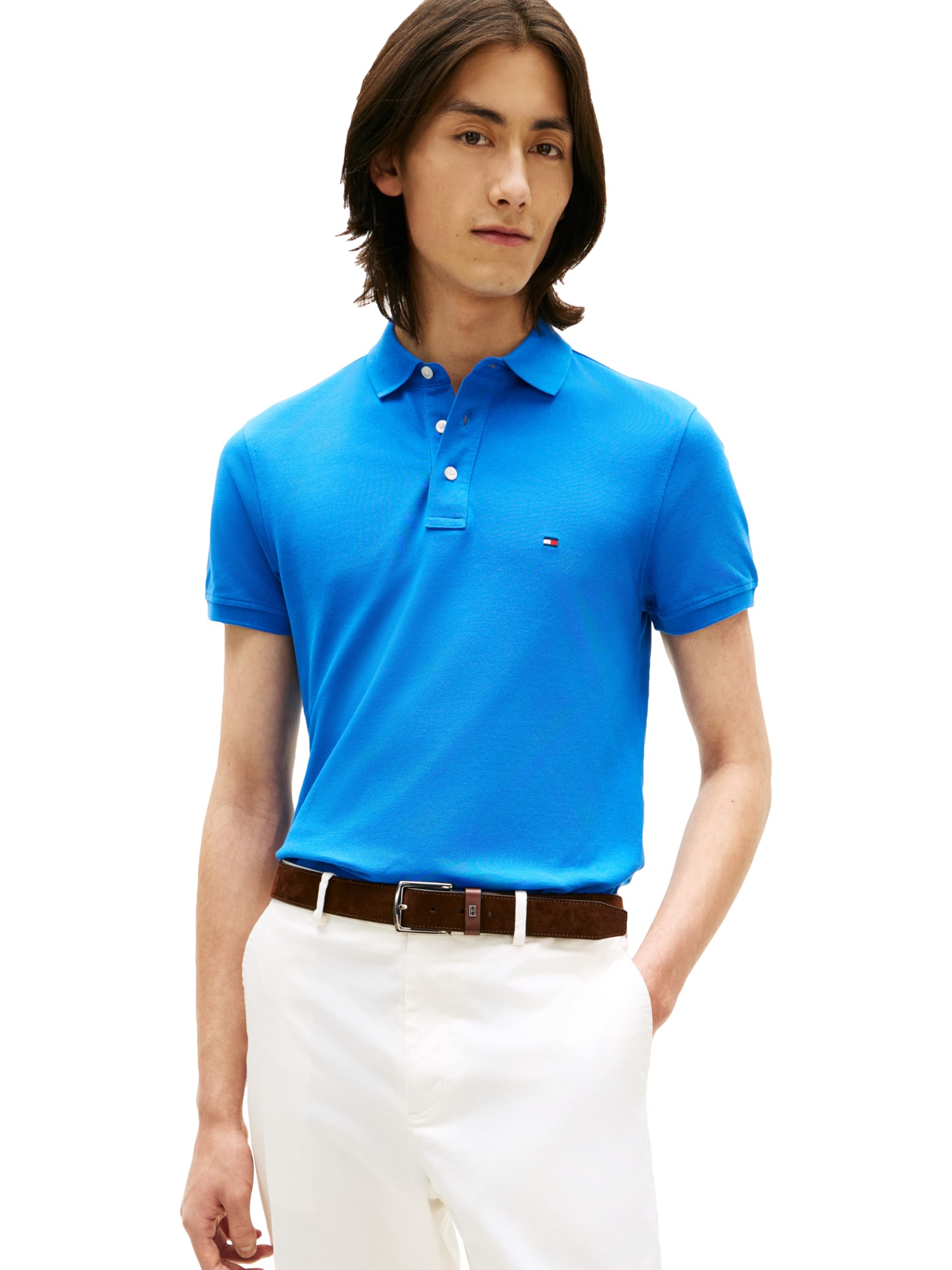 Tommy Hilfiger Men's Short Sleeve Polo Shirts in Slim Fit with Stretch and Organic Pique Cotton