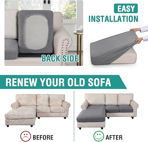 Miniatura 3 de OKYUK Fundas para sofá modular, 3 piezas, de jacquard, fundas de cojín para sofá en forma de L, funda de cojín separado para sofá, protector