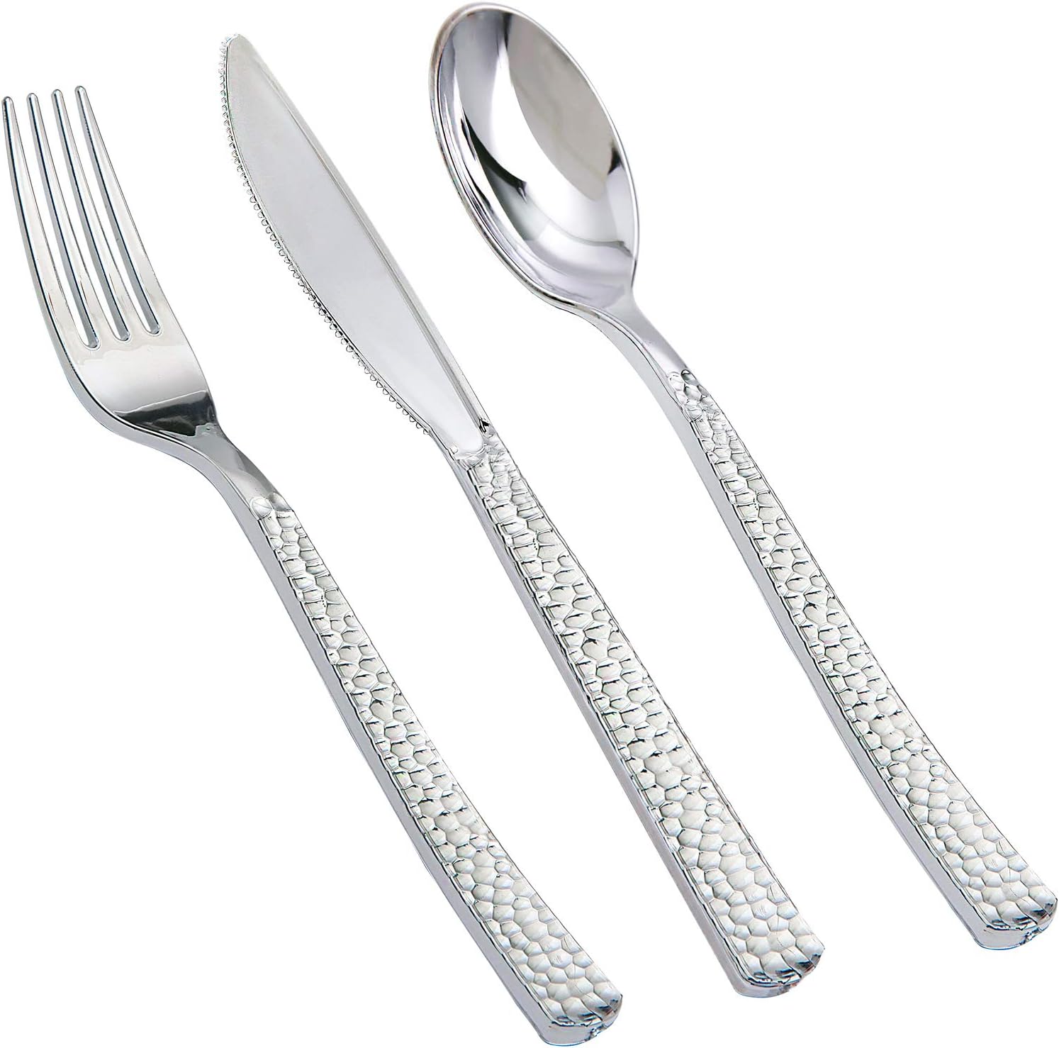 Supernal 180 pieces Silver Plastic Silverware,Disposable Plastic Silverware Heavy Duty,Silver Disposable Cutlery Sets Include 60 Forks,60 Knives and 60 Spoons Suitable for Birthday,Party,Wedding