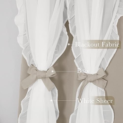 Vista 4 de PONY DANCE Cortinas decorativas para niñas, cortinas decorativas para niños, cortina de doble capa con volantes, superposición para oscurecer