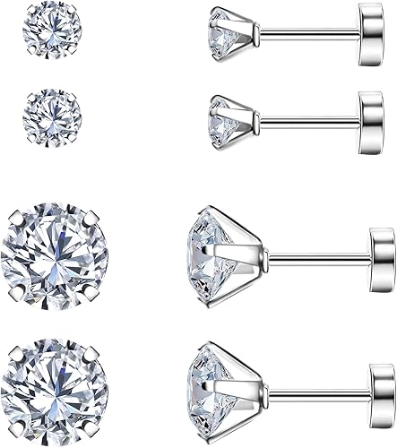 SmileBelle 2 pares de aretes de perlas, aretes de titanio con parte trasera plana, rellenos de calcetín para mujer, aretes hipoalergénicos para