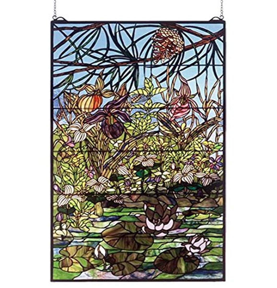 Meyda Tiffany 50563 Woodland Lilypond Stained Glass Window, 30" W x 48" H