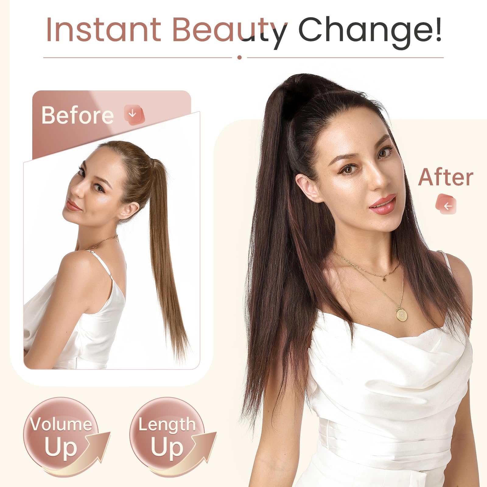 Elailite Claw Clip Ponytail Extension Real Human Hair #4 Medium Brown Natural HairPiece Straight - 14 Inch - Image 2