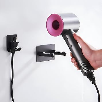 Hair Dryer Holders, Hairdryer Stand Wall Mounted Fixing Without Drilling Suitable for Most Hair Dryers Installed in Bedroom Washroom and Bathroom (Black)