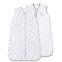 Vista 16 de TILLYOU Paquete de 2 sacos de dormir para bebé de 18 a 24 meses, 100% algodón, sin mangas, con cremallera de 2 vías, elefante rosa