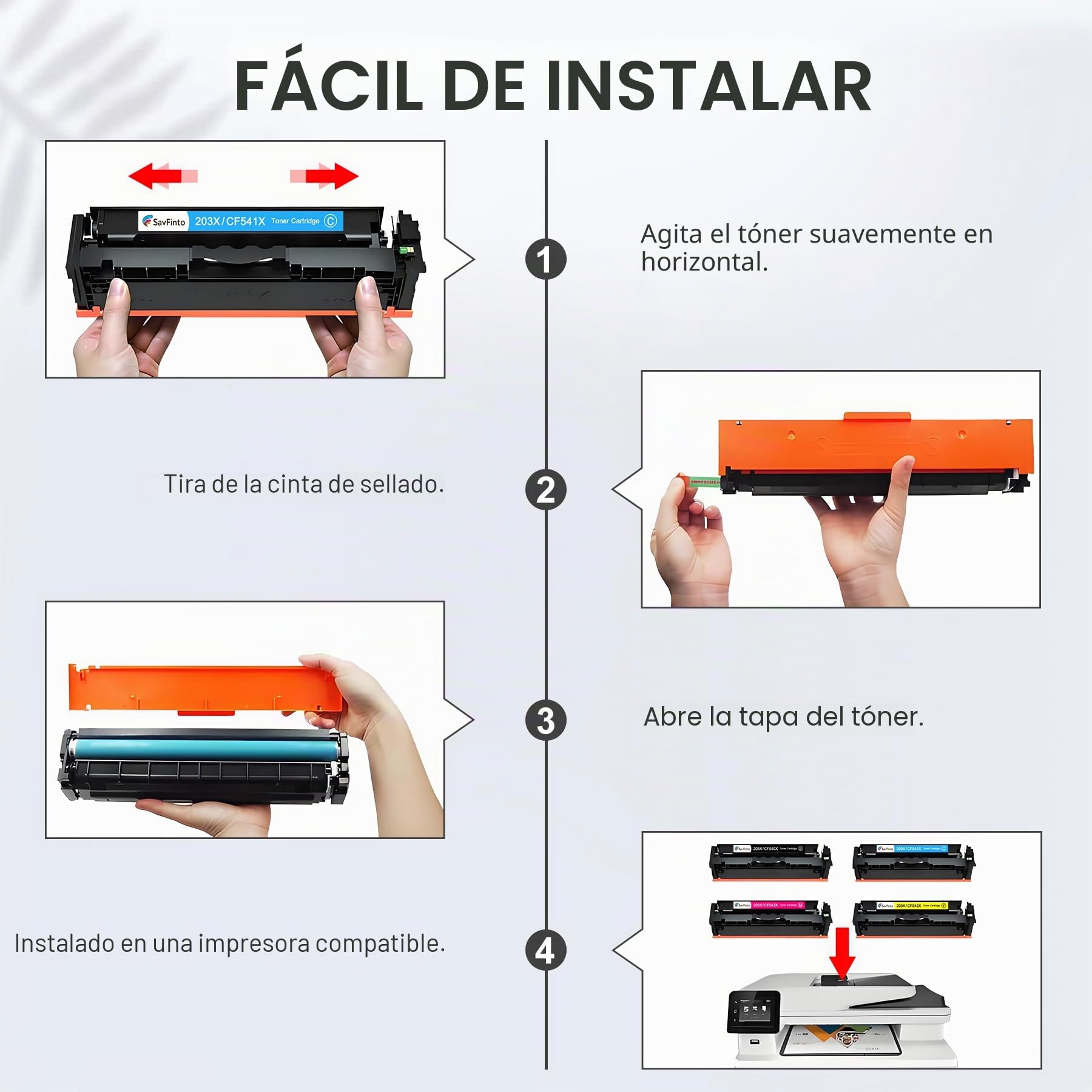 SavFnito 203X Tóner de Repuesto para Cartuchos de tóner HP CF540X CF540A 203X 203A compatibles con HP Color LaserJet Pro MFP M281fdw M254nw M281fdn M281cdw M254dw M254dn M280nw M281 M254 (4 Unidades)
