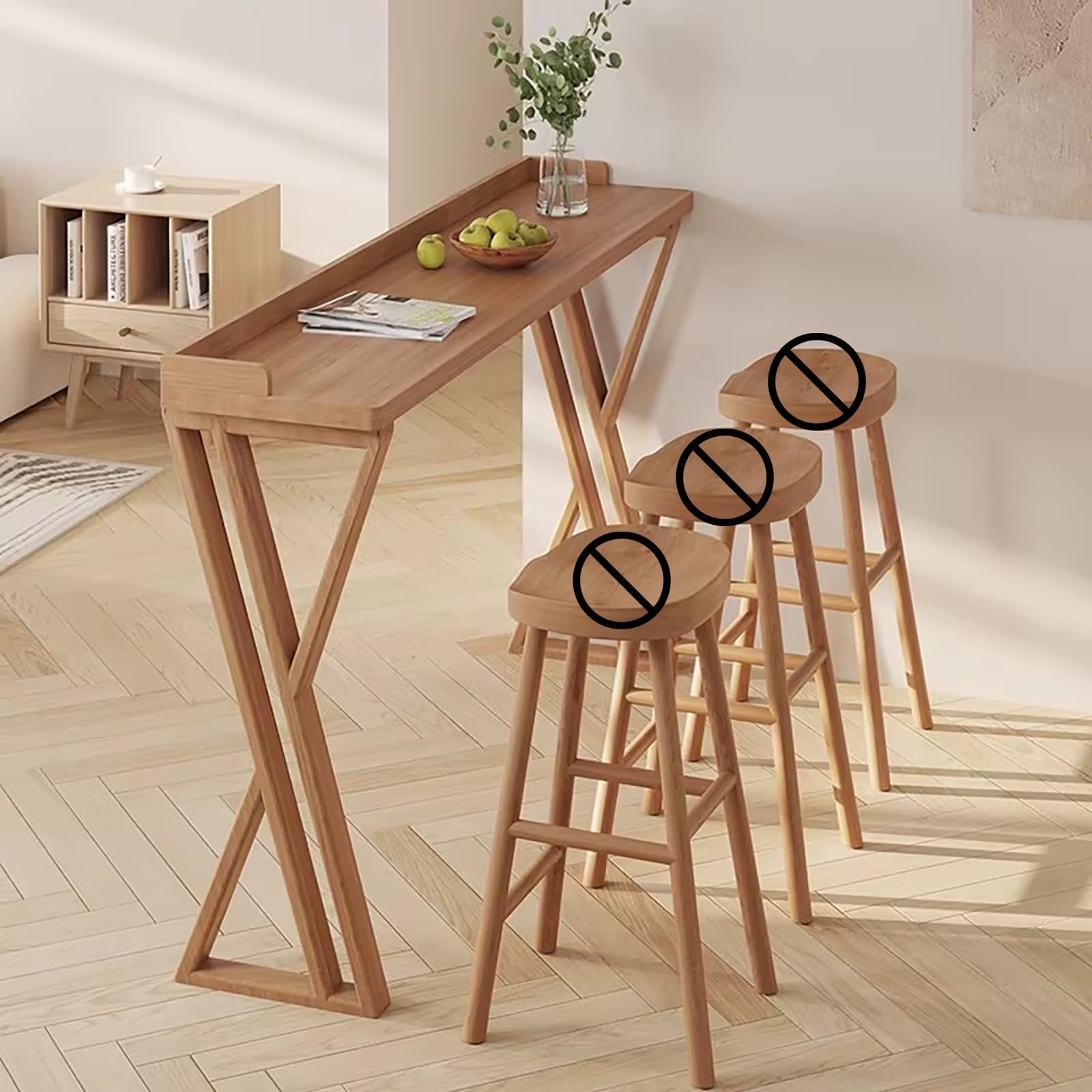 Table de bar industrielle 120x40x105 cm en bois massif avec pieds épais pour cuisine