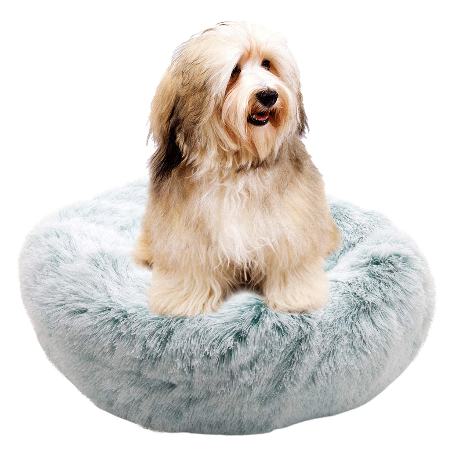 Donut Cat Bed-Pet Calming Bed,Deep Sleeping Luxury Shag Fuax Fur Donut Cuddler for Puppy Small Dog Bed,Self Warming Indoor Round Pillow Cuddler (24"*24", Green)