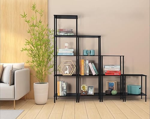 Miniatura 7 de LING RUI Estantería de 14 estantes, estantería de esquina de escalera, estantería abierta rústica, estantes de exhibición de libros de 5 niveles