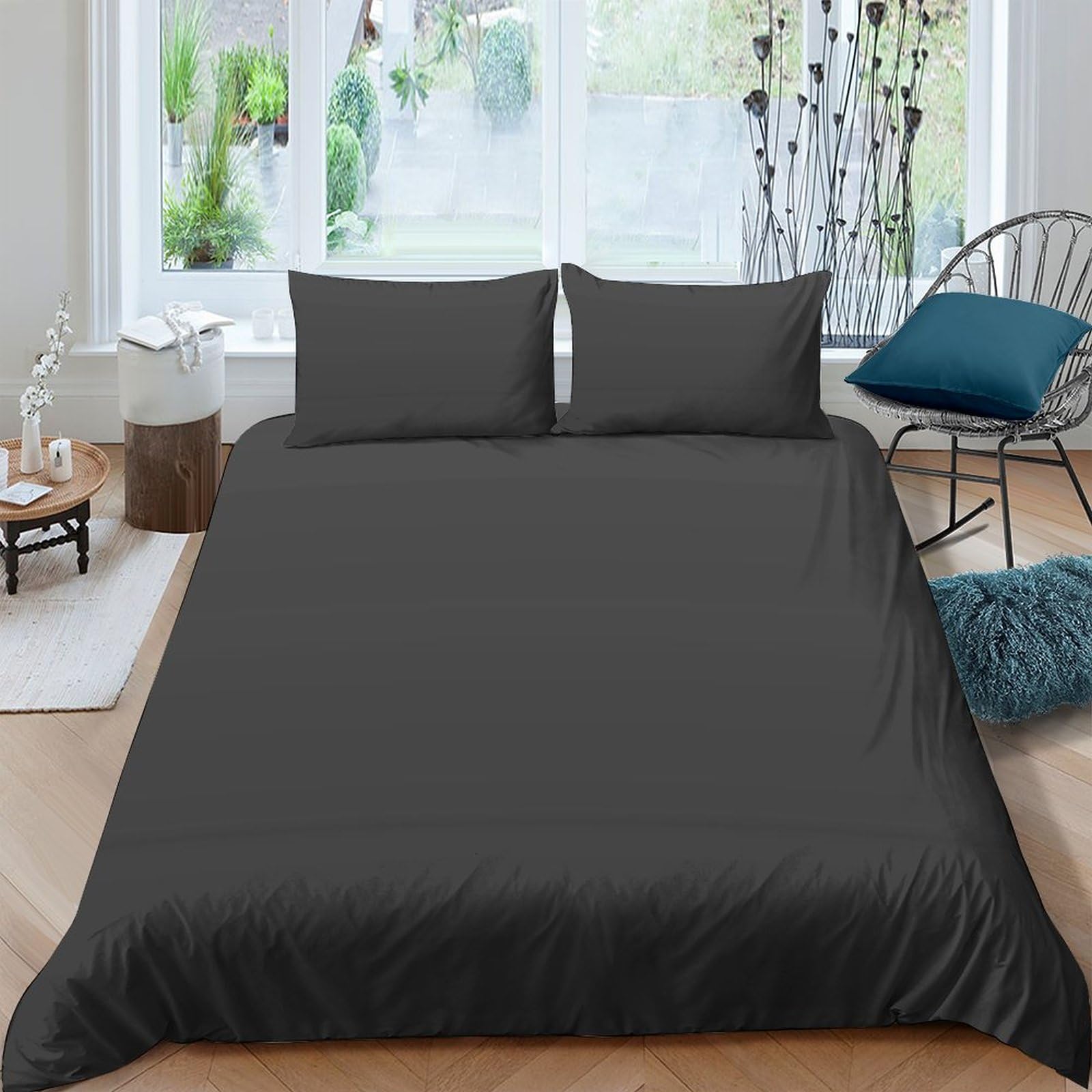 Housse de couette et taies d'oreiller IOFEER ensemble de literie microfibre double 200x200cm uni
