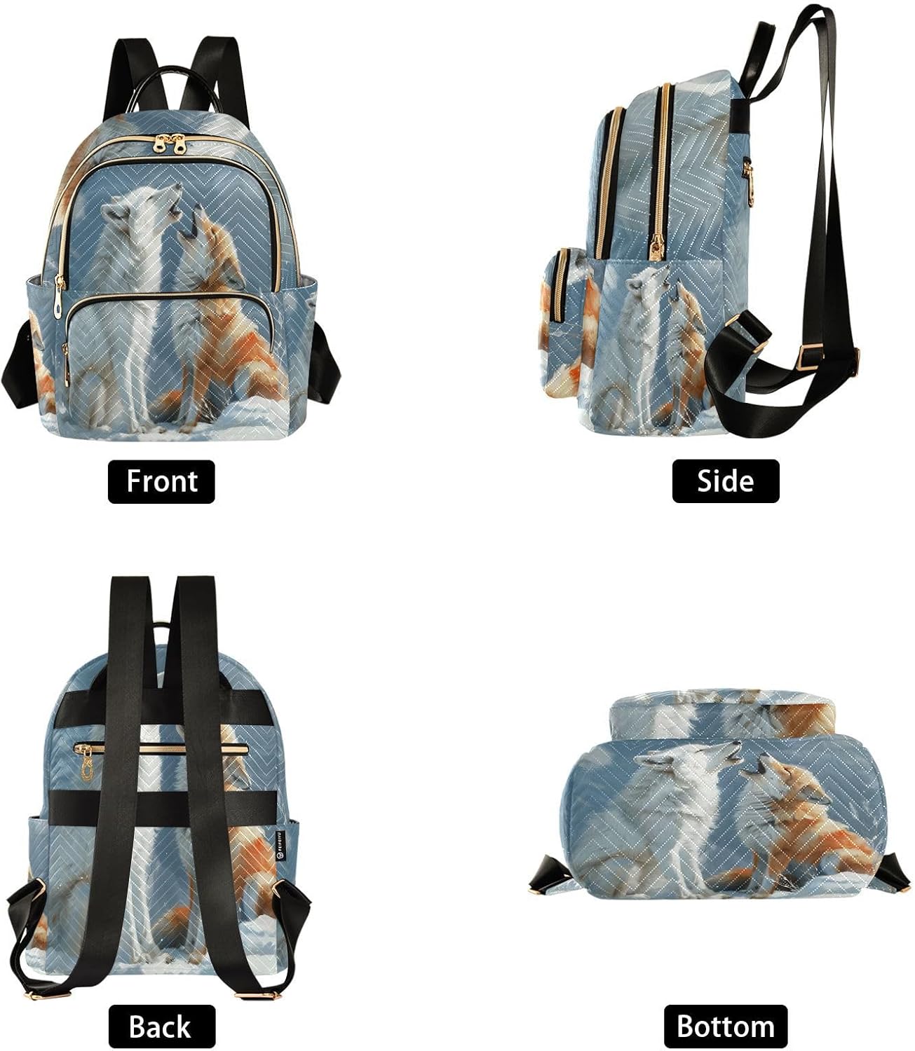 Arctic Wolf and Fox Mini Backpack Purse for Women Travel Bag Lightweight Shoulder Bag Fashion Daypack - Image 2