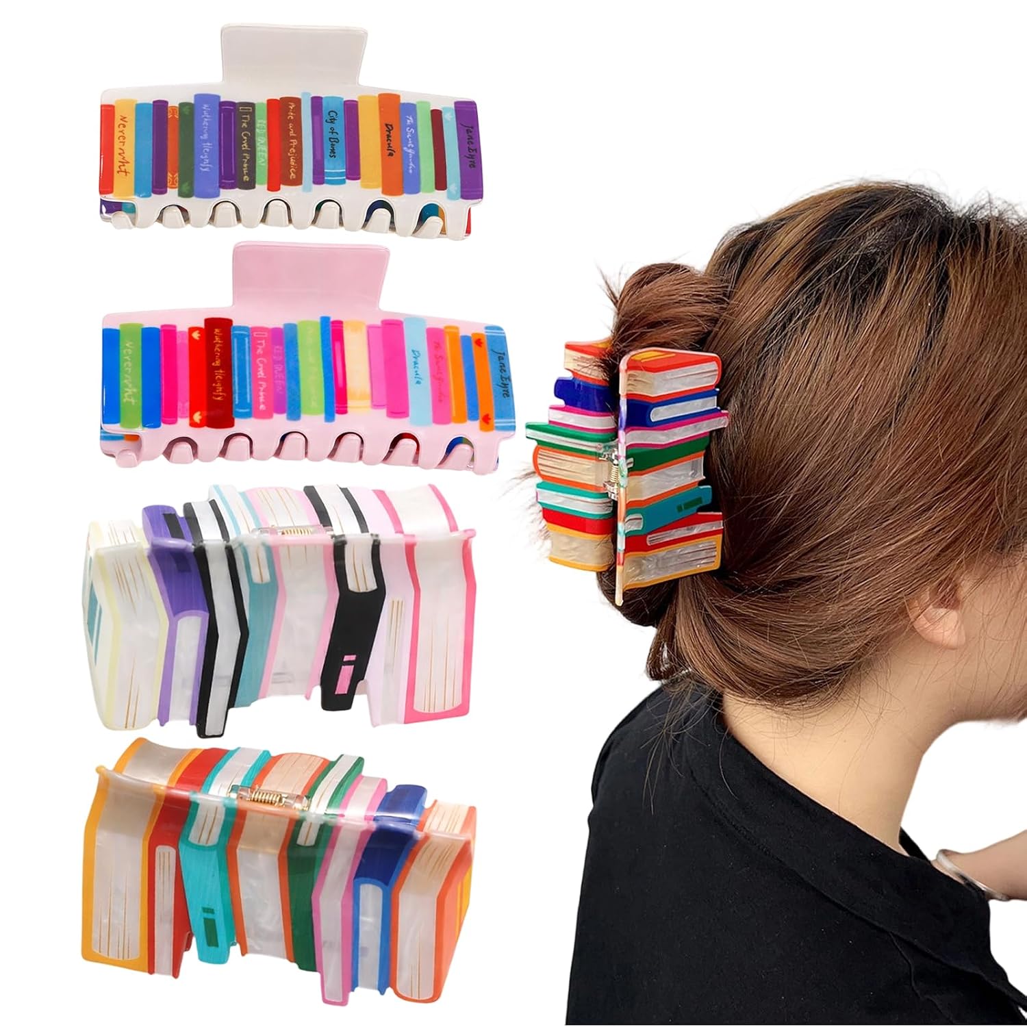 4Pcs Book Hair Clip, Teacher Hair Clips Set, Fun Claw Clips for Reading and School