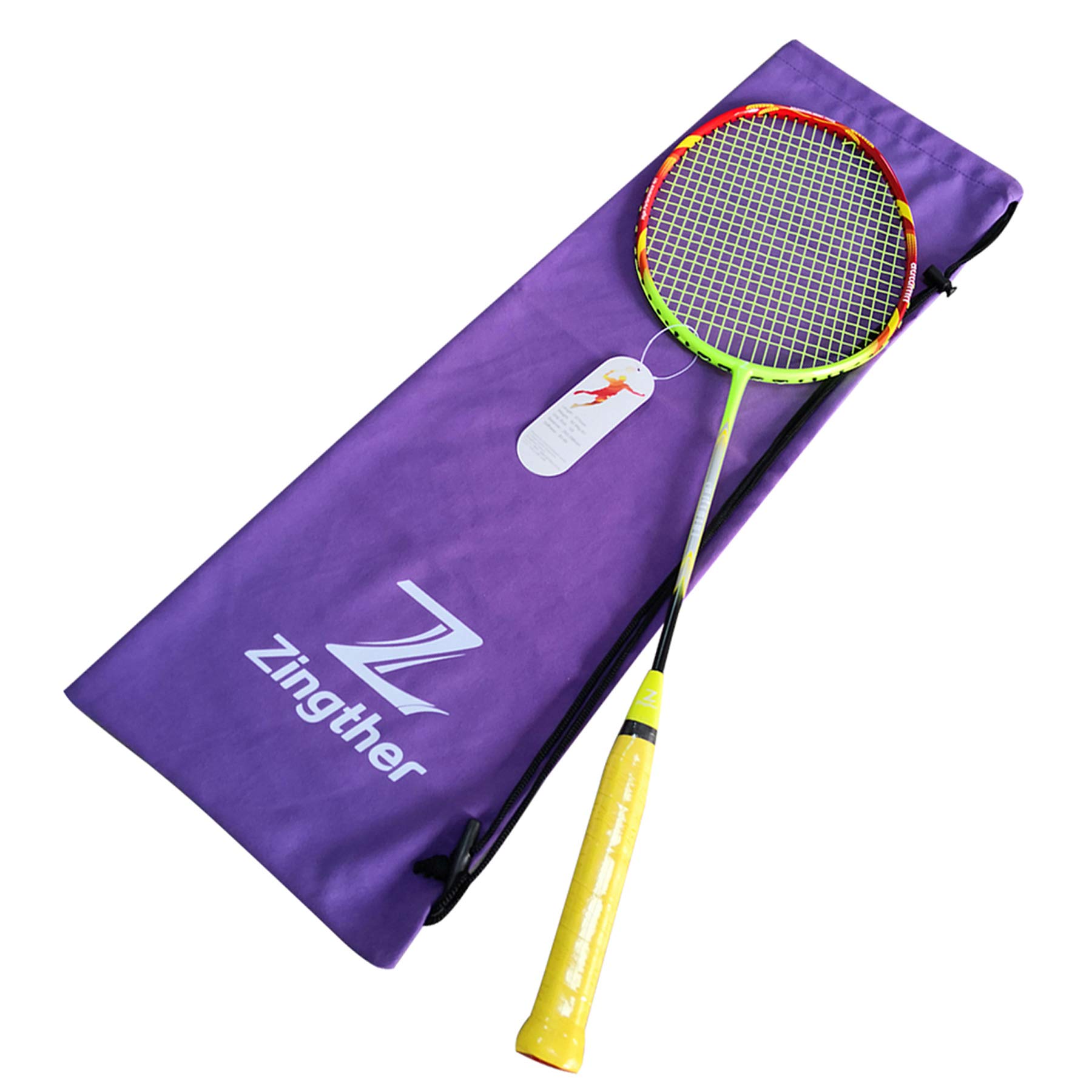 Zingther Professional Carbon Fiber Graphite Badminton Racket/Shuttle Racquet String - Lightweight and Powerful (22lbs, 24lbs, 26lbs, Single, Pair and Bulk Packs)