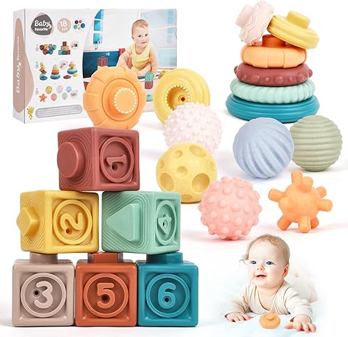 Pink ToToo Juguetes para bebés de 6 a 12 meses Juguetes Montessori para bebés de 6 a 12 meses - Incl bloques de construcción apilables y juguetes