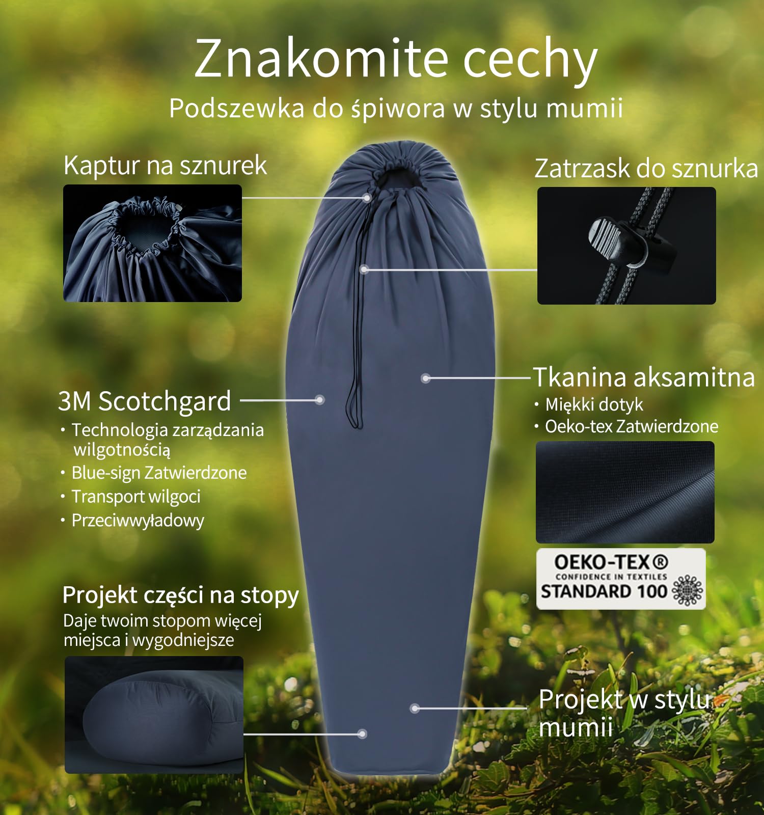 Litume Śpiwór Na Pory Roku Z Wyściółką Dodaje Do 8°C/12°C, Anty Statyczny Welur Polar/Thermolite Mumia Śpiwór Worek, Camping, Podróżowanie, Lekki Śpiwór Z Kapturem Ściąganym
