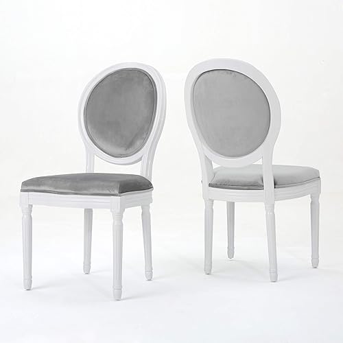 Christopher Knight Home Camille - Juego de 2 sillas de comedor tradicionales de terciopelo, color gris y blanco brillante