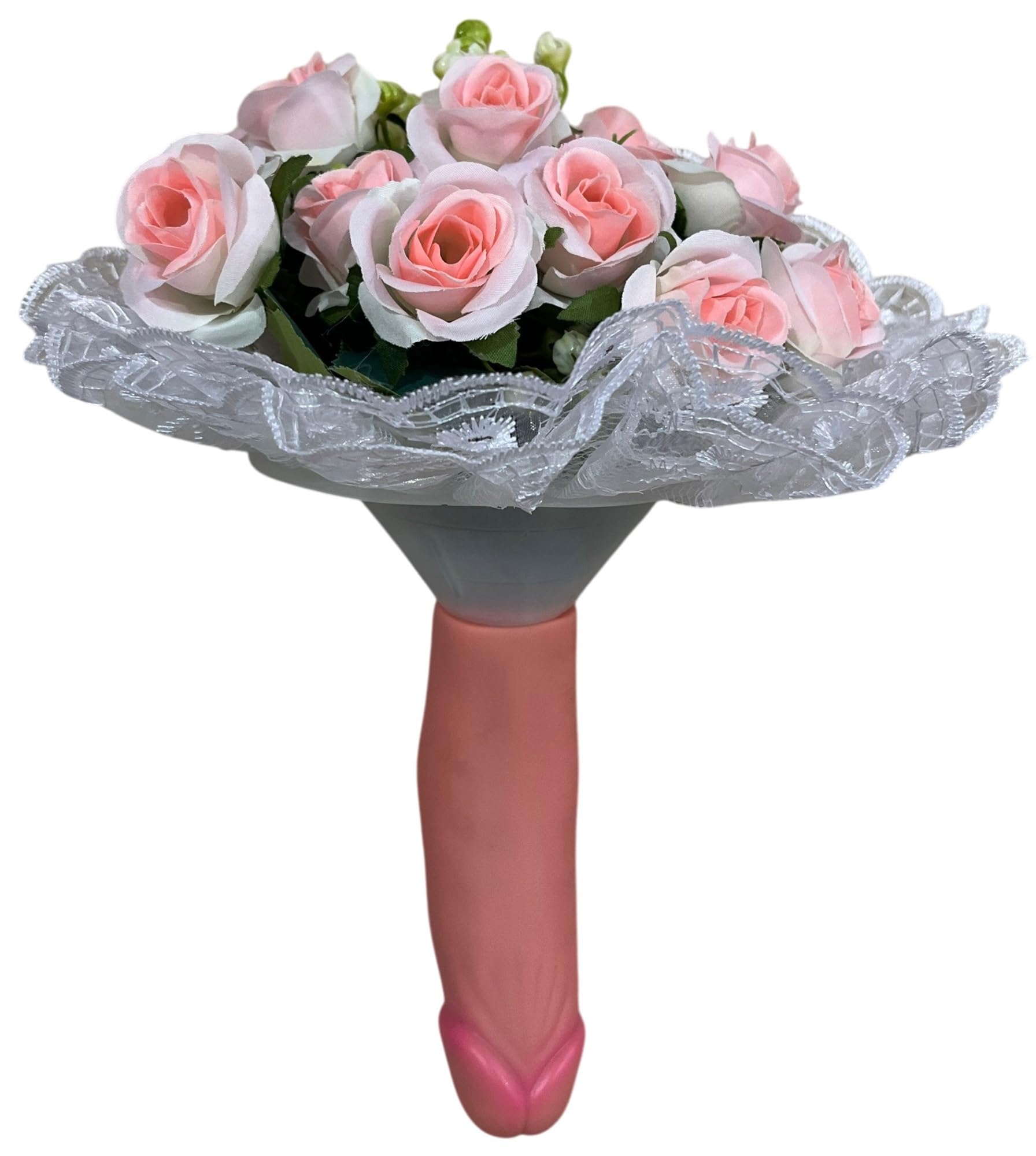 Bouquet di Rose Rosa per Addio al Nubilato, Mazzo di Fiori Gadget Divertente Gioco Addio al Nubilato per la Sposa, con Tulle e Pizzo Bianco