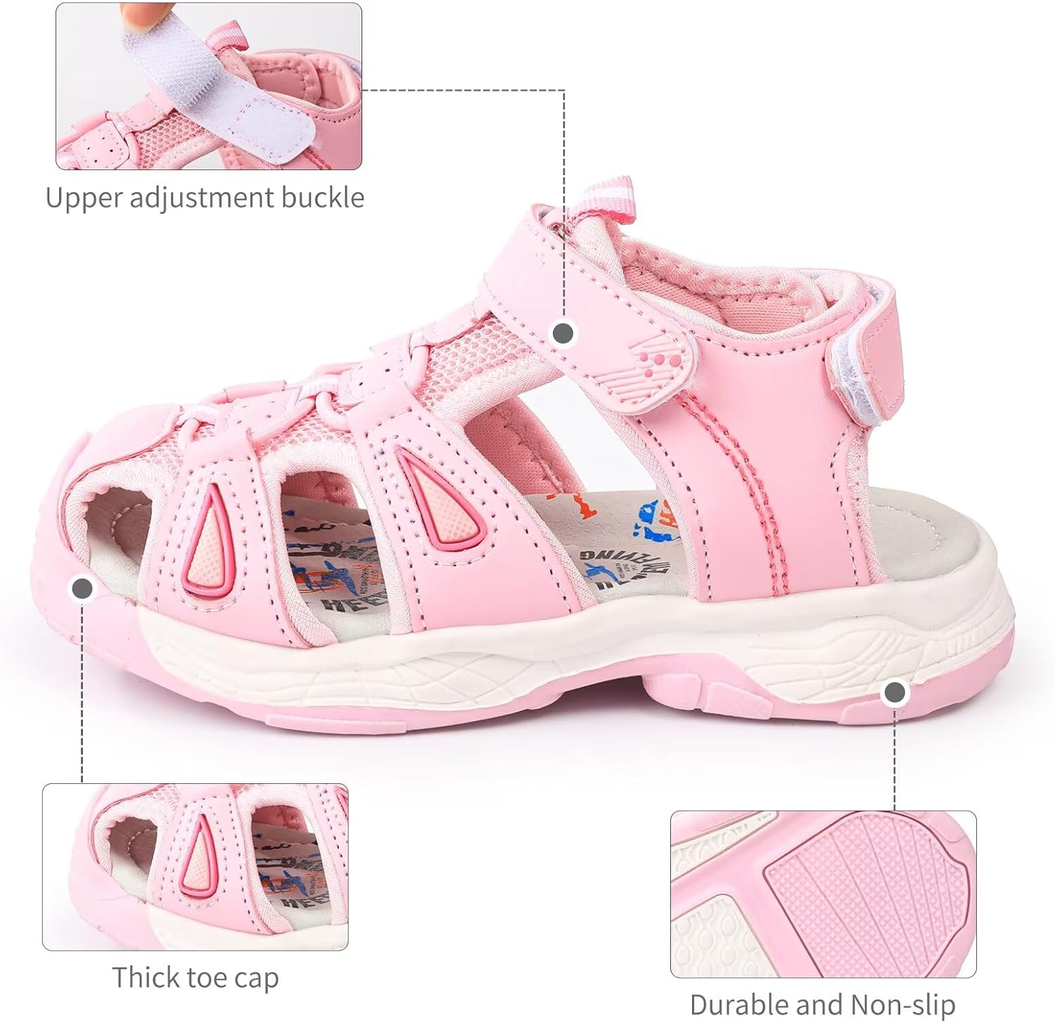 seannel Kids Athletic Sandals Boys and Girls Outdoor Hiking Sports Closed-Toe Sandal Pool Beach Shoes Summer Water shoes