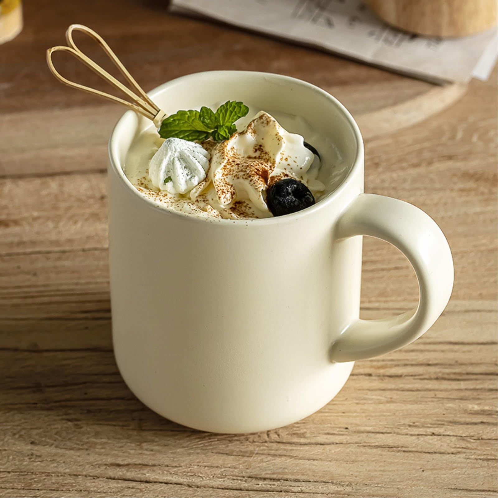Taza de cerámica ondulada para el hogar, 450 ml, para el desayuno, color beige, 450 ml