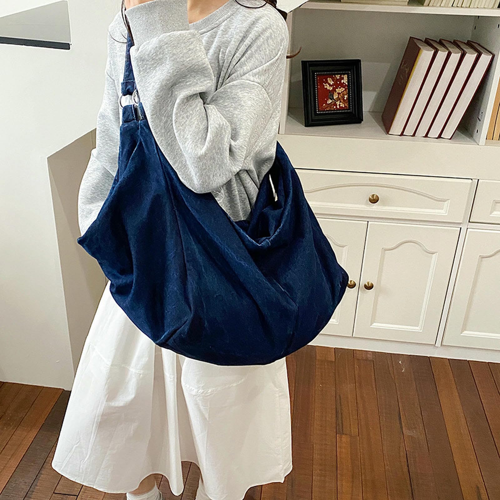Borsa Donna in Denim per Ravioli retrò Moda Semplice Casual Pieghettata Studenti-Nero