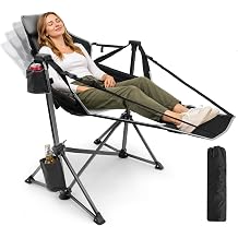 HOPERAN Hammock Camping Chair with Adjustable Footrest, 400LBS Heavy Duty Swinging Rocking Chair, 31.5" Wide Seat, 90-130 Reclining Folding Chair with Carry Bag for Outdoor, Patio, RV, Sports Black