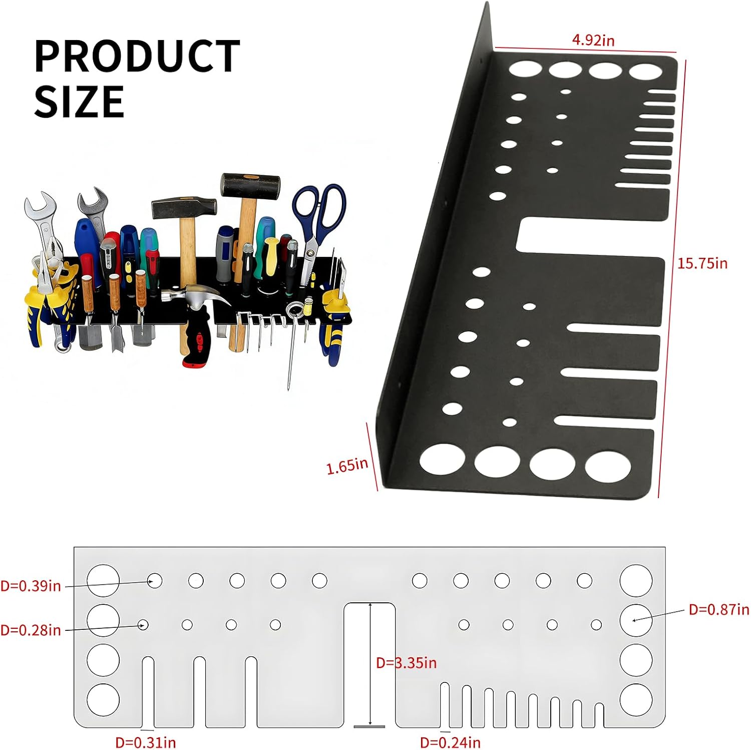 Metal Screwdriver Organizer Wall Mount with Cleaning Towel, Heavy Duty Tool Holder for Pliers, Hammers, Wrenches, Garage Organization Workbench Storage Rack, Black