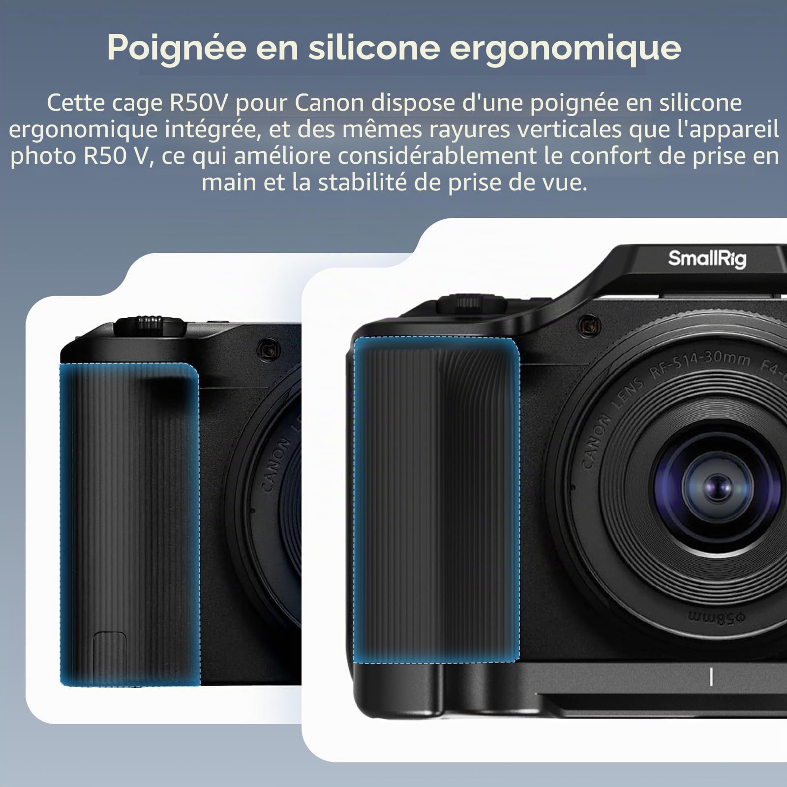 SMALLRIG R50 V Cage pour Appareil Photo pour Canon R50V, Poignée Ergonomique Intégrée, Plaque QR pour Arca, Trou Fileté 1/4"-20, Trous 3/8"-16 pour ARRI, Prise de Vue Verticale (Noir) - 5427