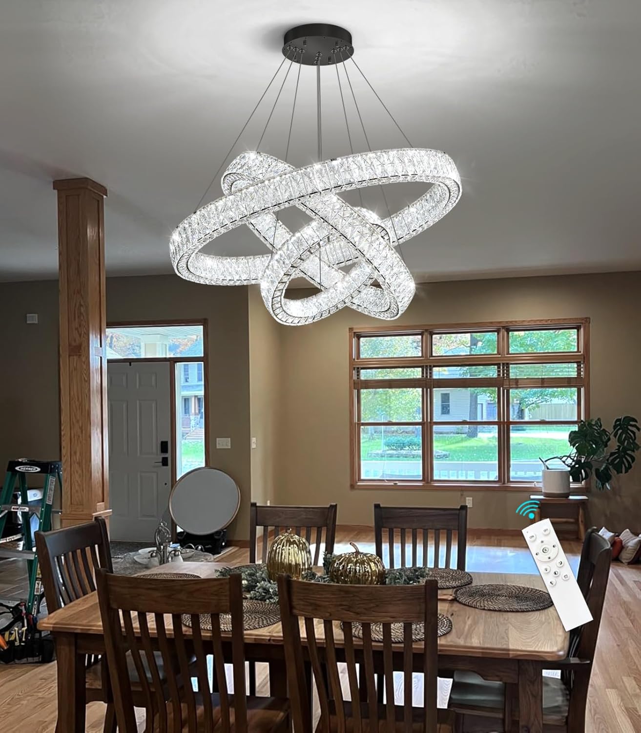 HAIXIANG Crystal LED Chandelier for Dining Room 40 Watt LEDs Light Fixtures Adjust Hanging Pendant Lights for Living Room Bedroom Chandeliers Ceiling Lighting Dimmable Black