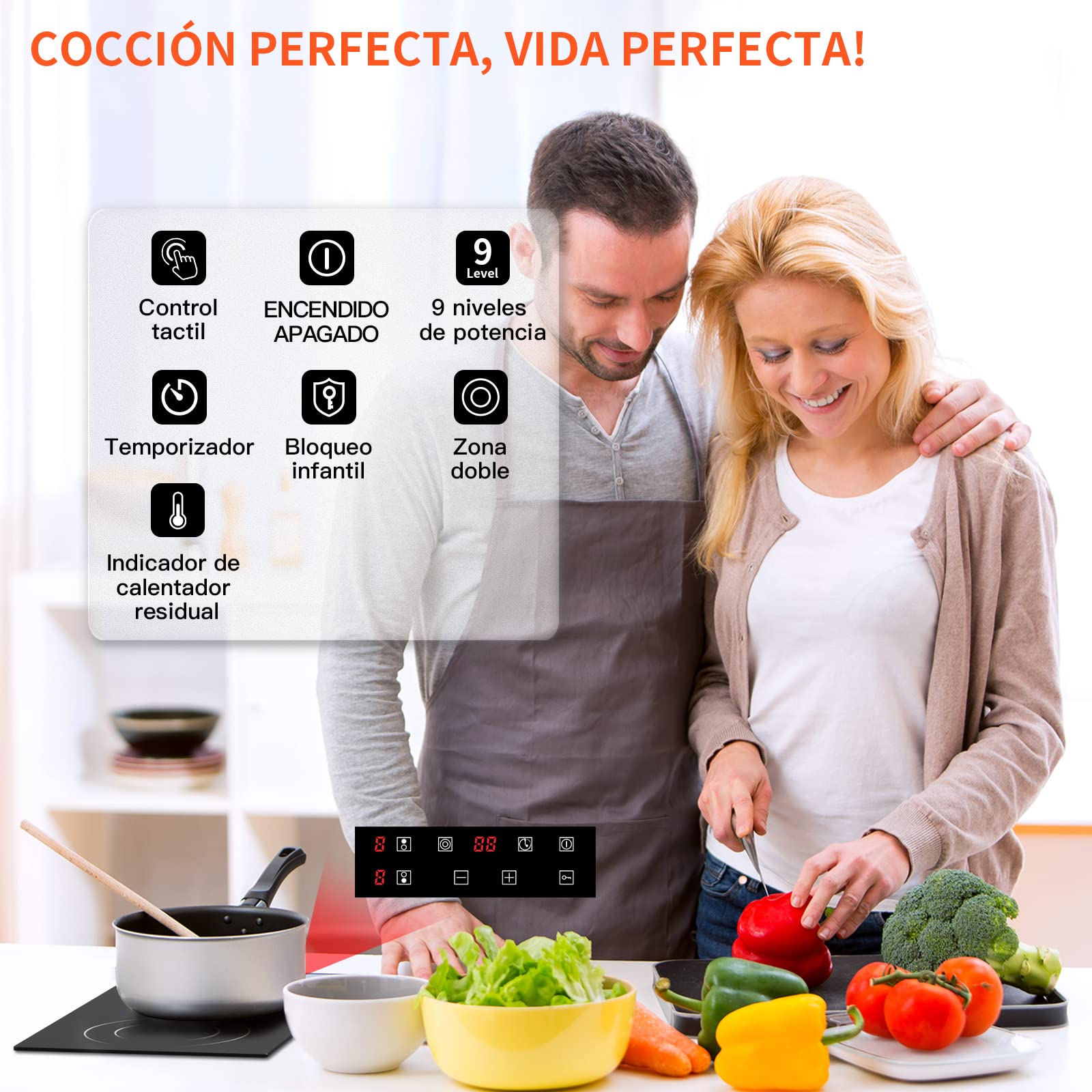 Suodi Encimera vitroceramica con 2 zonas de Inducción, Negro