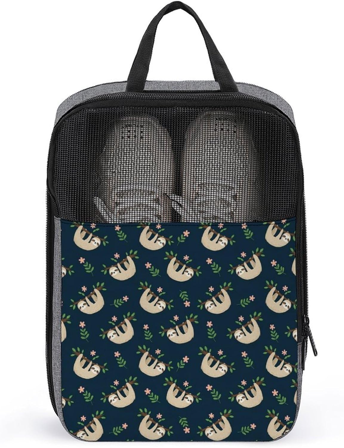Travel Shoe Case Cute Sloth Floral, Space Saving Wrinkle Resistant Women Men, Reusable Zippered Organizer for Travel & Gym Fitness Lightweight