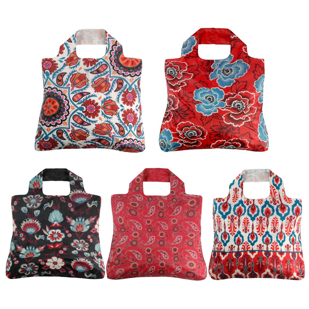 Reusable Grocery Bags- Set of 5, Envirosax Foldable Quality Shopping Tote Bag, Eco Grocery Bag Washable Water Resistant