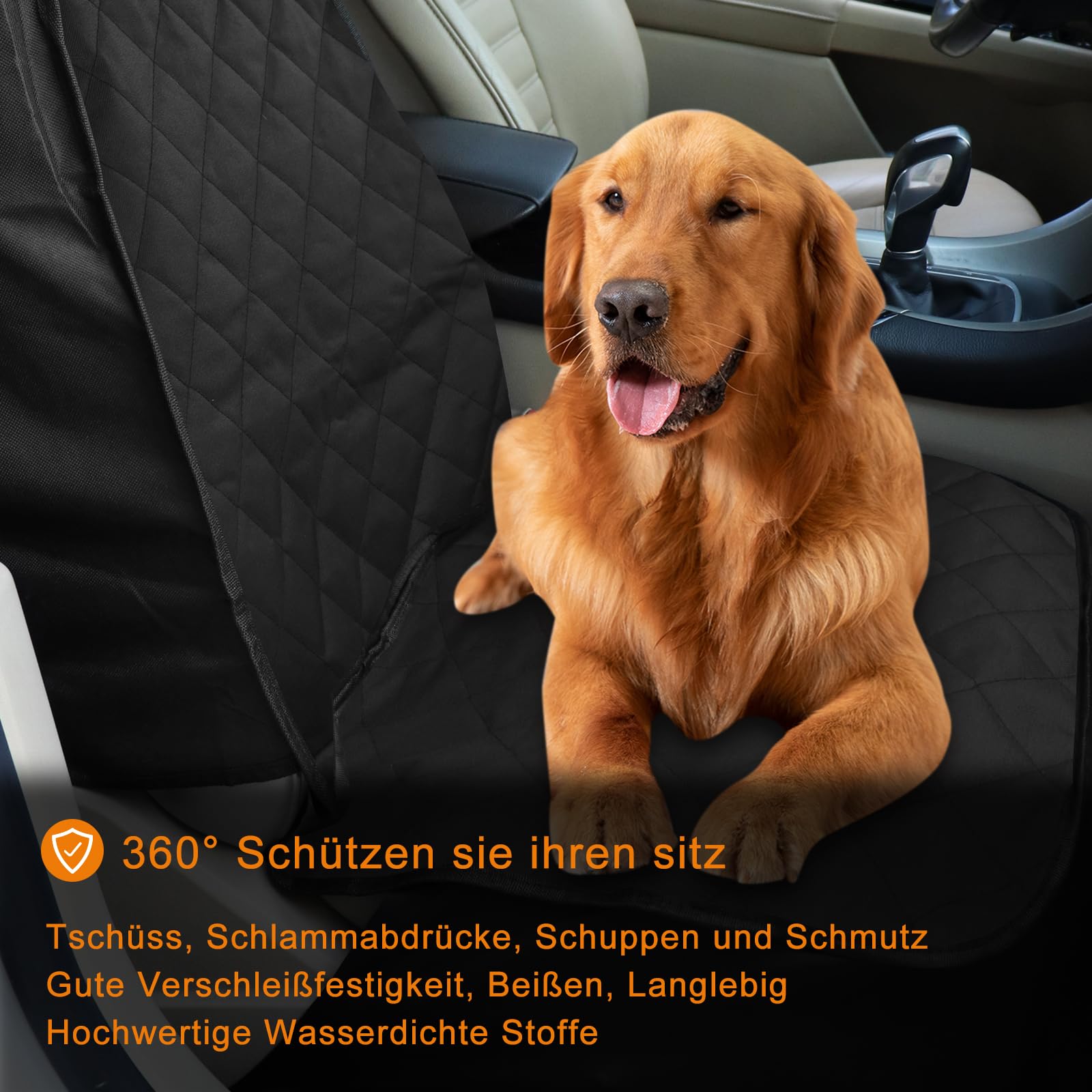 Alfheim rutschfest Autositzbezug vorne für Hunde, Gummiunterlage Kratzfest Haustier Autoschutz mit Anker, Passend für die meisten LKWs, Vans und SUVs, schwarz