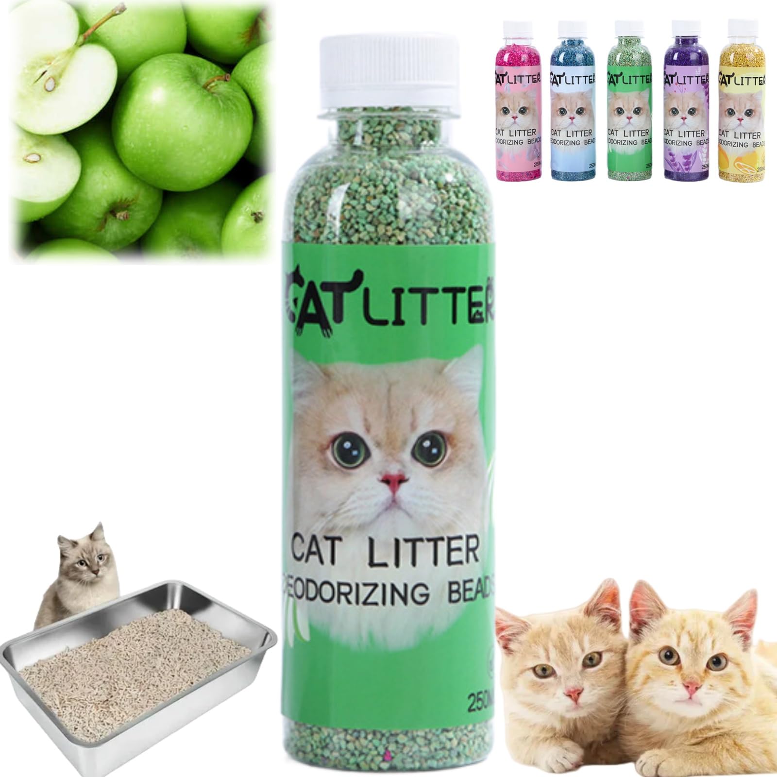 250ML Cat Litter Box Deodorant,Pet Odour Eliminator,Cat Litter Smell Eliminator,Plant-Based Odor Eliminator for Cat,Pet Urine Odour Remover,Long-Lasting Freshness,Cat Urine Odour Control(Apple)