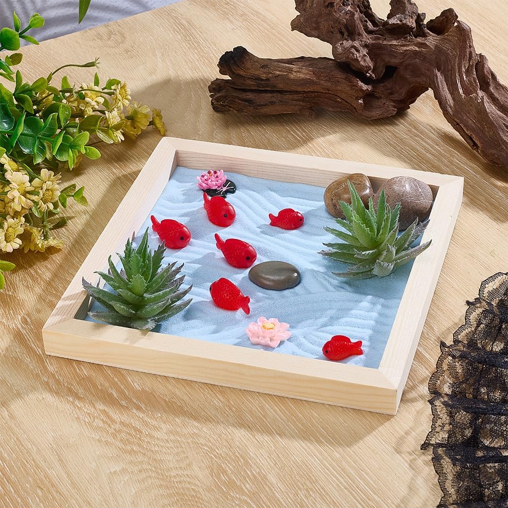 WEBEEDY Japanese Zen Garden Kit for Desk, Lotus Fish Pond Mini Sandbox Zen Sand Garden Desktop Meditation Accessories Gift for for Adult Home Room Office Decor,5.9 Inch/15 cm Round Tray