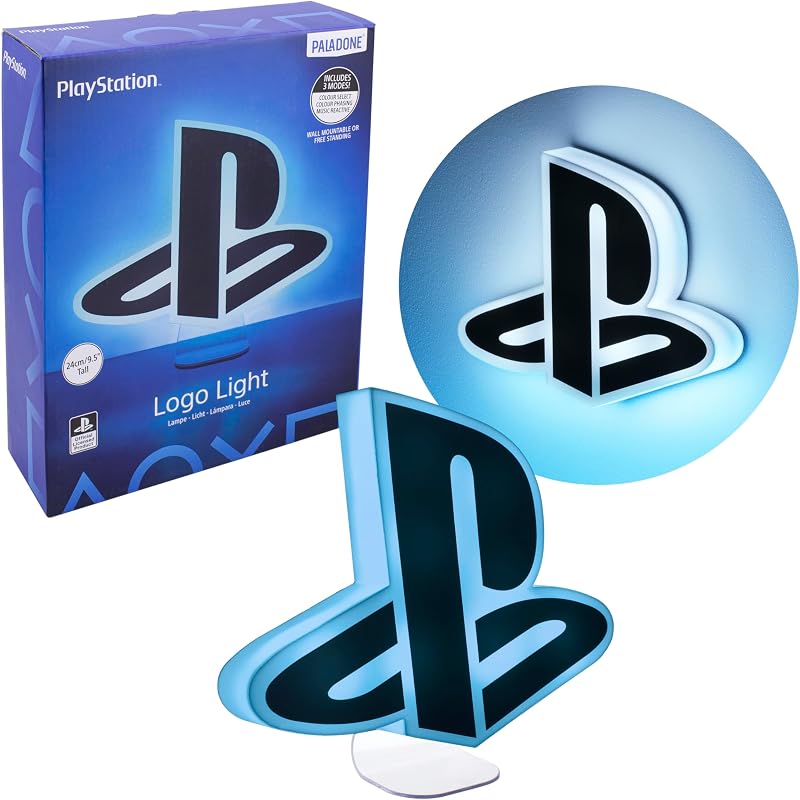 Paladone PlayStation Light - Iluminación para sala de juegos de escritorio - Incluye 3 modos de luz - Alimentado por pilas USB o AAA - Logo Light