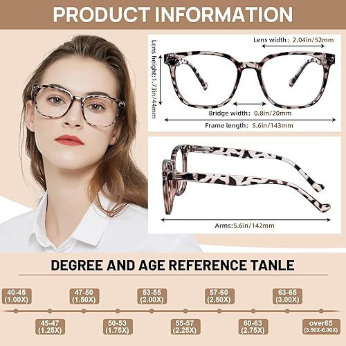 Miniatura 5 de AEZUNI Anteojos de lectura de marco grande para mujer, anteojos de lectura cuadrados de moda 1.0 1.5 2.0 2.5 3.0 3.5 4.0 5.0 6.0