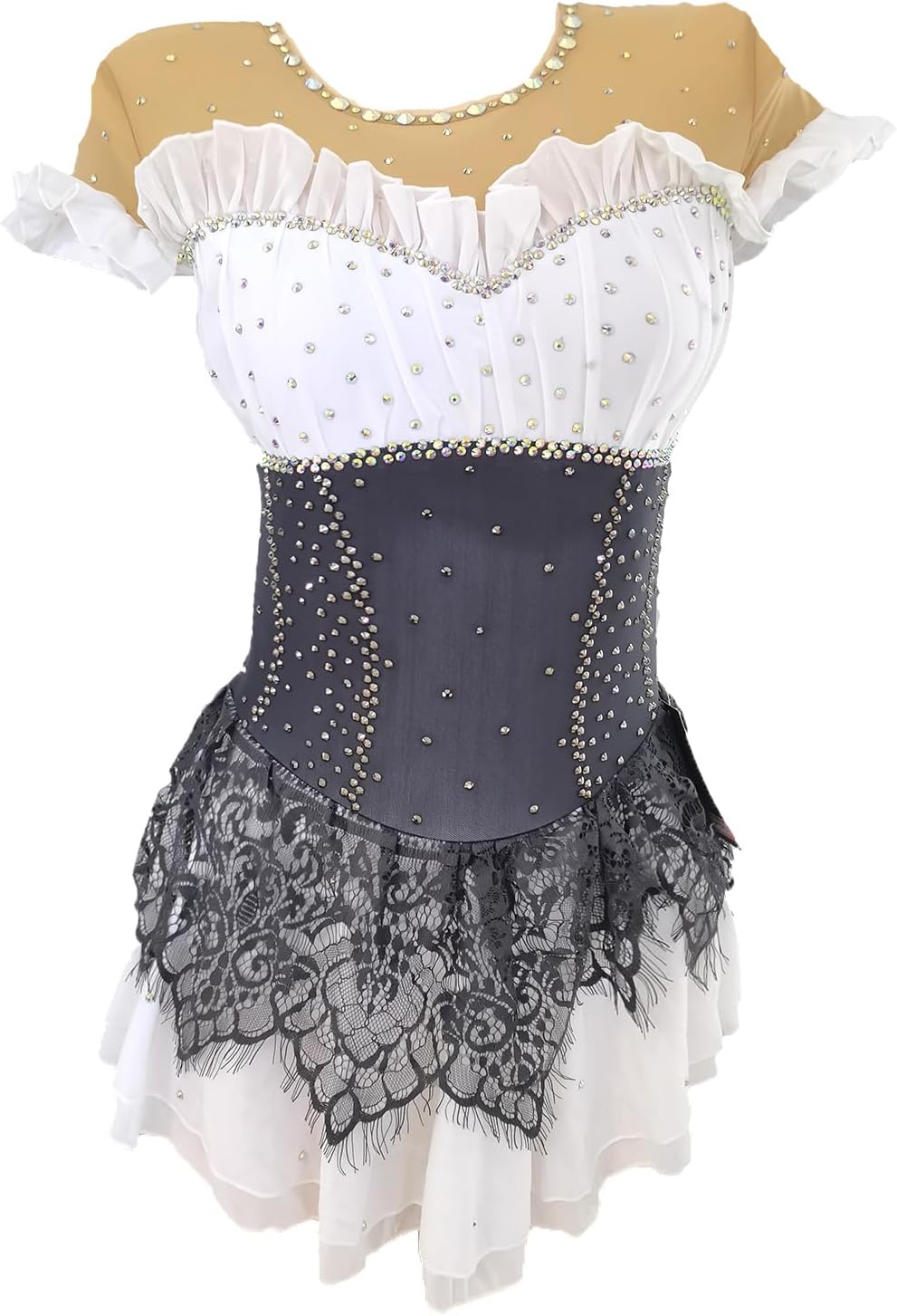 [LIUHUO] 女の子フィギュアスケートワンピーススケートスカート演技コンテスト ブラックレース