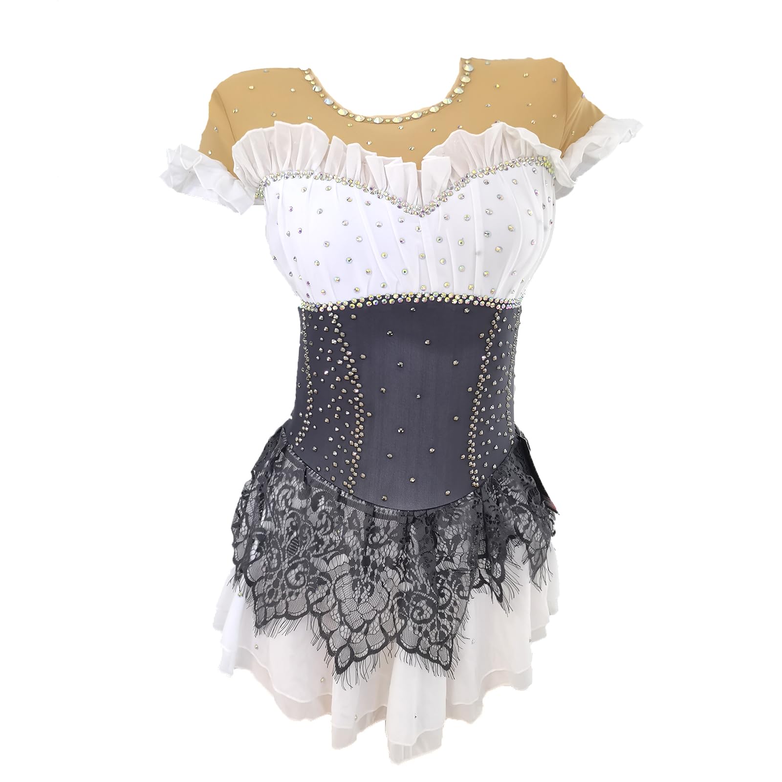 LIUHUO Robe de patinage artistique pour filles et femmes, compétition, danse sur glace, jupe en dentelle ourlet performance