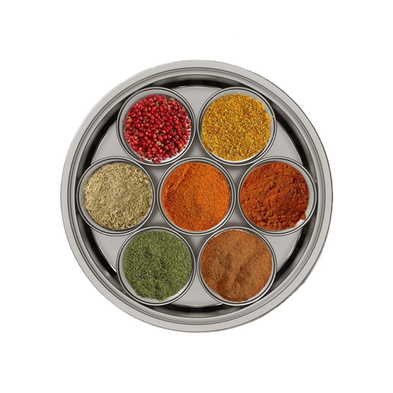 UBOHUZ Spice Box Stainless Steel Storage Container With 7 Compartments With Transparent Lid & Spoon for Kitchen Condiment