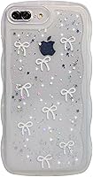 Vista 141 de Qokey para iPhone 14 Plus Funda de 6.7" con diseño de borde ondulado rizado, transparente, con purpurina, brillo, estrellas, brillante, lindo