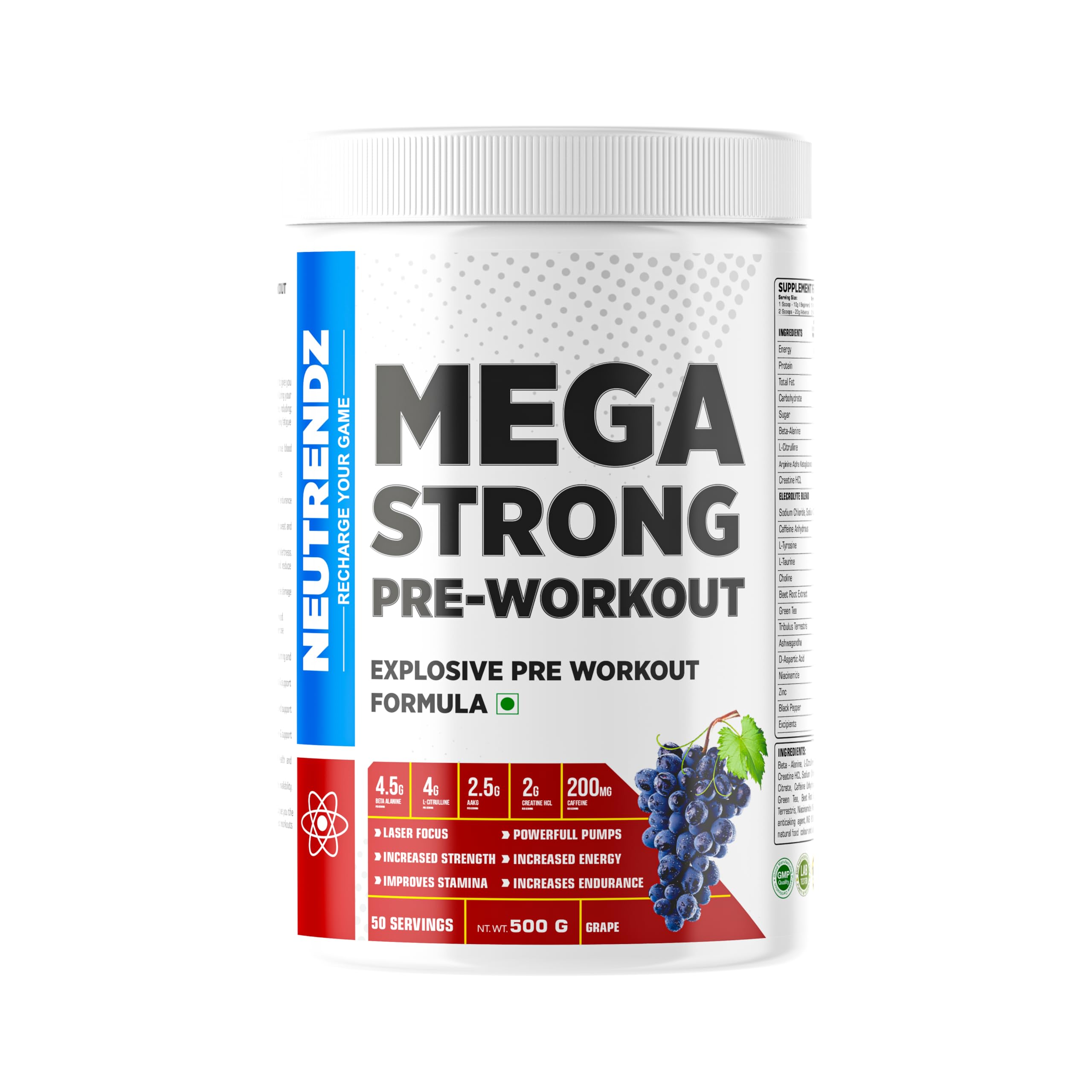 MEGA STRONG Pre Workout | Clinically Dosed for PUMP • ENERGY • STRENGTH | 4500mg Beta-Alanine, 4000mg Citrulline, 2000mg Creatine HCL, 200mg Caffeine (500g, Grape)-image-10